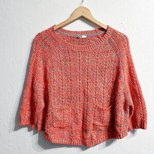 Moth Anthropologie‎ Womens 3/4 Sleeves Swing Sweater Pockets Size Sm Neon Orange